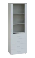 LE - 64 skříň léková prosklená, pravá, korpus šedý, dvířka bílá